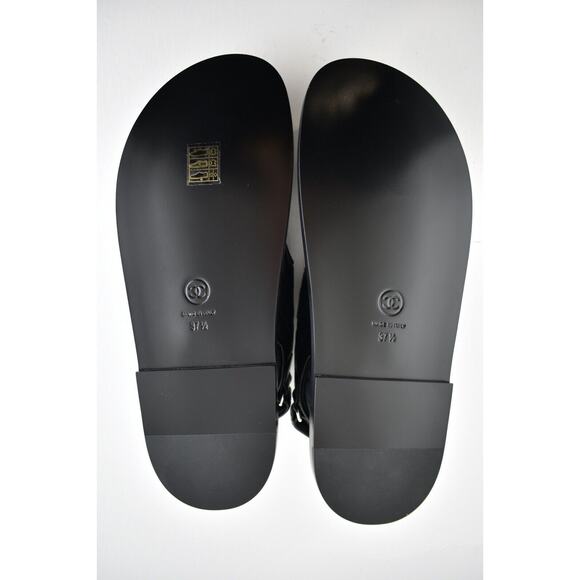 Chanel Black Leather Quilted Chain CC Logo Mule Slide Strap Flat Dad Sandal 37.5 - Picture 12 of 12